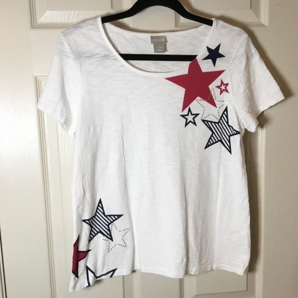 Chico’s White Patriotic Star Print Short Sleeve T-Shirt - M